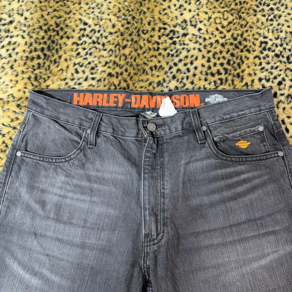Harley-Davidson Mens Faded Black Straight Leg Denim Jeans 36x32 Biker Moto